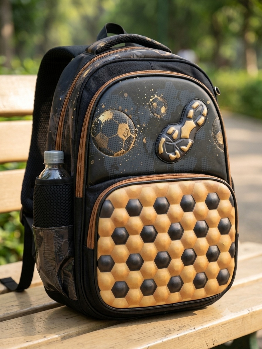 Football Series 3D Cleat & Grid Embossed Kids School Backpack