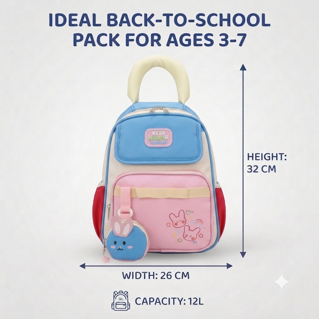 Keep Happy 3-Compartment Ergonomic Kids Backpack with Matching Coin Pouch