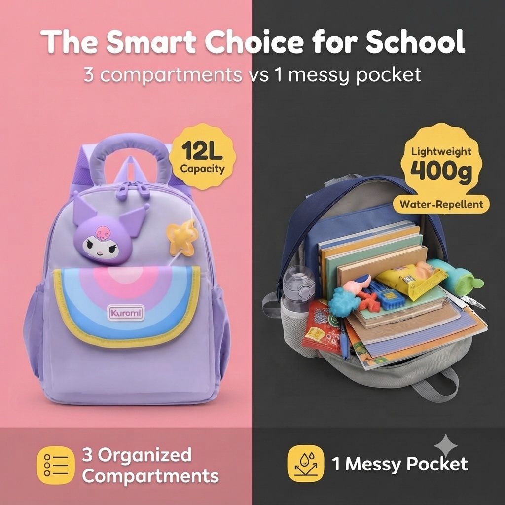 Kuromi 3D Character Kids Pastel School Backpack