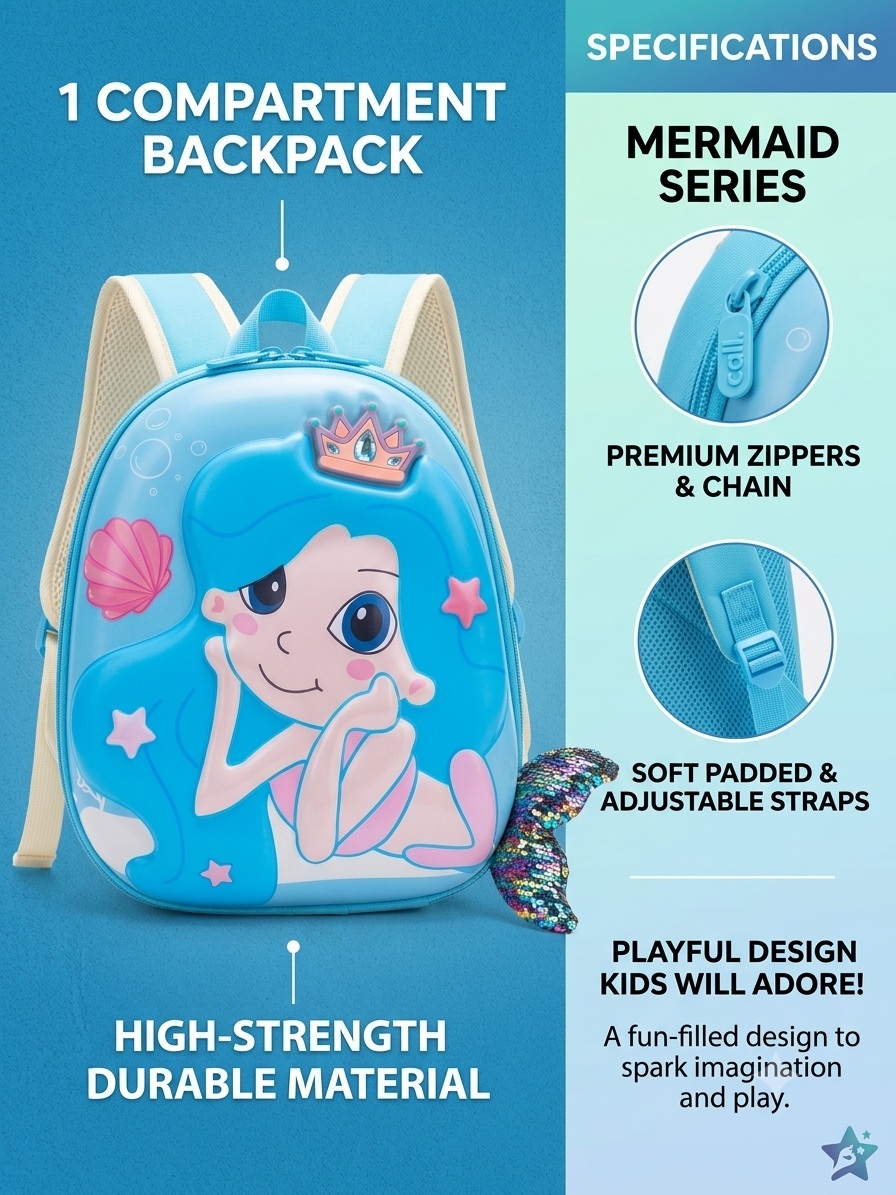 Premium Retro Mermaid 3D Sequin Kids Backpack