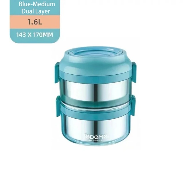 TEDEMEI 1.6L Dual-Layer Stackable Stainless Steel Tiffin Lunch Box